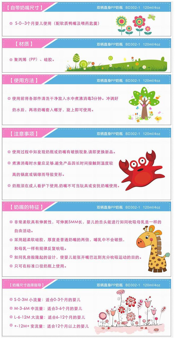 寶德雙柄直身PP奶瓶120ml白