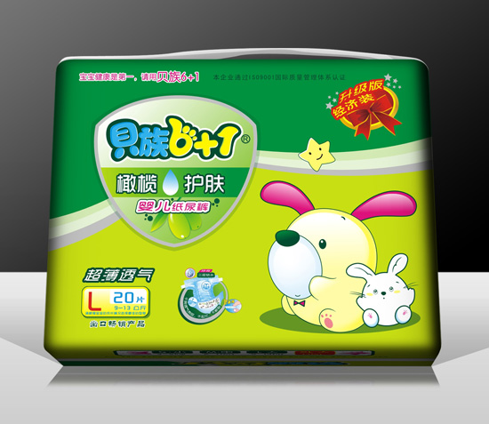 貝族6+1橄欖護(hù)膚+雙彈力腰圍紙尿褲L碼20片