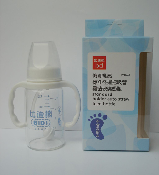 比迪熊標(biāo)準(zhǔn)口徑握把晶鉆玻璃奶瓶120ML