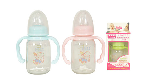 愛兒得樂120ml標(biāo)口直身帶把柄玻璃奶瓶