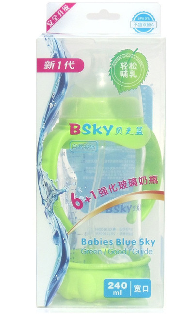貝之藍(lán)6+1寬口強化玻璃奶瓶250ml綠色