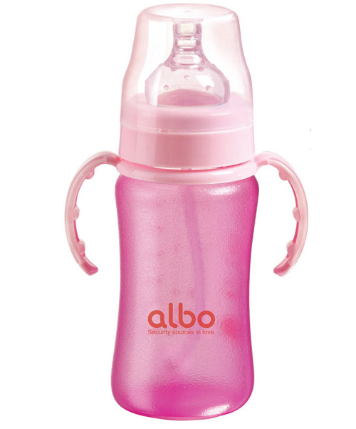 愛(ài)樂(lè)寶新型感溫硅膠玻璃奶瓶220m粉色