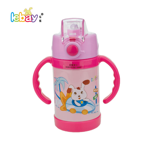 樂蓓紅色雙柄時尚卡通保溫杯