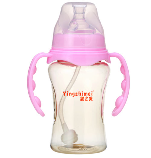 嬰之美寬口雙耳自動弧形PPSU奶瓶210ML粉色