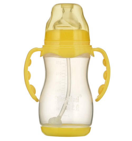 嬰之美寬口雙耳自動葫蘆PP奶瓶帶底270ML黃色