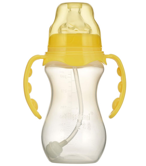 嬰之美寬口雙耳自動葫蘆PP奶瓶270ML黃色