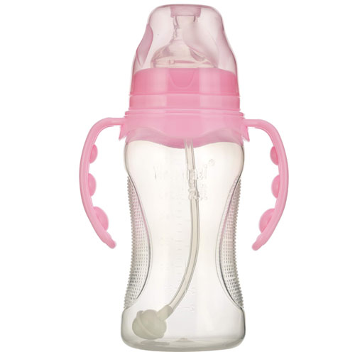 嬰之美寬口雙耳自動(dòng)弧形PP奶瓶300ML粉色