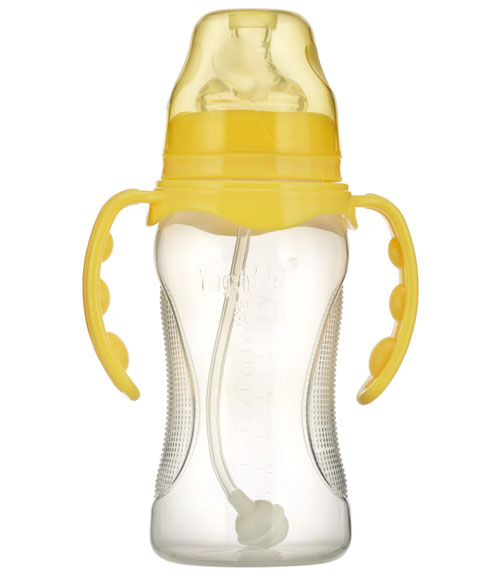 嬰之美寬口雙耳自動(dòng)弧形PP奶瓶300ML黃色