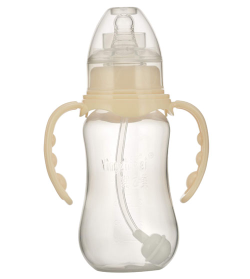 嬰之美標(biāo)口雙耳自動(dòng)圓弧PP奶瓶180ML乳白色
