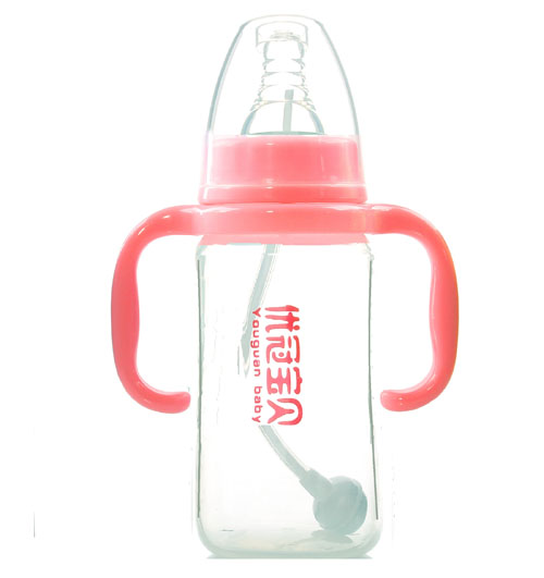 優(yōu)冠寶貝帶柄PP奶瓶180ml紅色