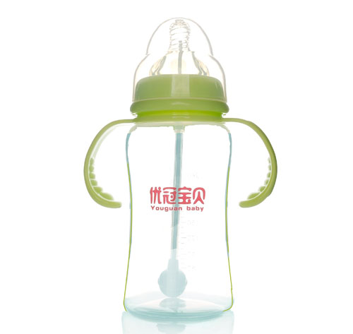 優(yōu)冠寶貝寬口帶柄自動(dòng)PP奶瓶300ml綠色