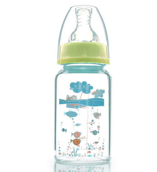 優(yōu)冠寶貝標(biāo)口金鉆玻璃奶瓶120ml綠色