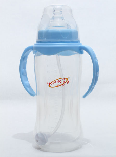 新兒寶天藍色寬口330ml雙耳自動圓腰形PP奶瓶