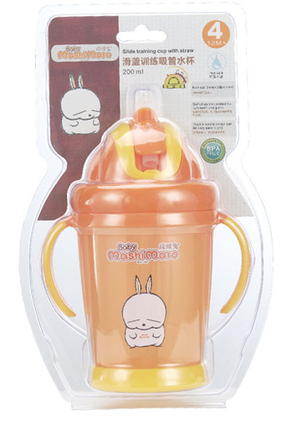 矇矇兔橙色滑蓋訓練吸管杯
