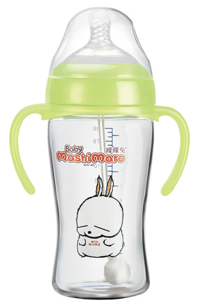 矇矇兔綠色寬口晶鉆玻璃奶瓶240ml