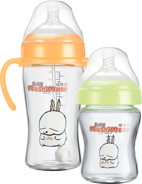 矇矇兔寬口晶鉆玻璃奶瓶