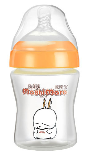 矇矇兔橙色寬口弧形PP奶瓶180ml