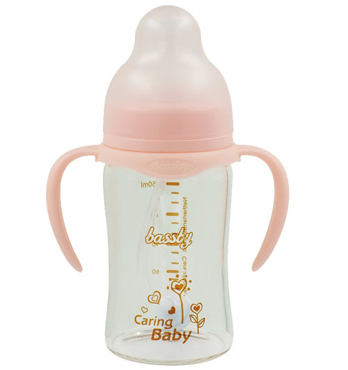 貝斯比寬口弧形晶鉆玻璃自動奶瓶150ml紅色