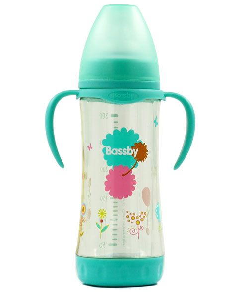 貝斯比寬口弧形晶鉆玻璃防爆兩用奶瓶220ml綠色(PPSU防護套)