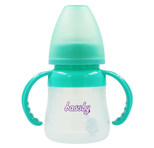 貝斯比寬口弧形防脹氣抗菌硅膠奶瓶150ml綠色