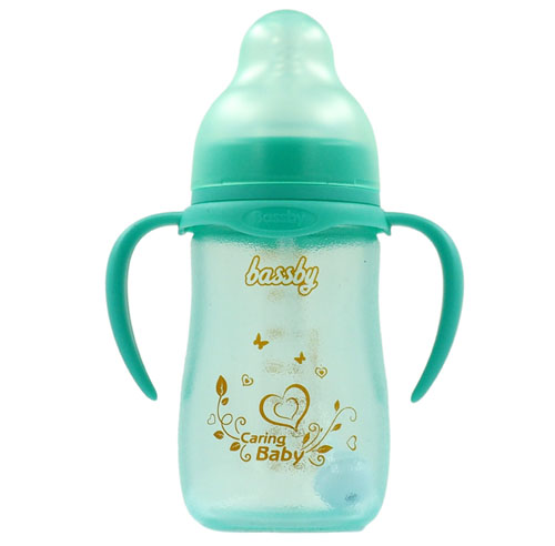 貝斯比寬口異形晶鉆玻璃硅膠防曝奶瓶210ml綠色