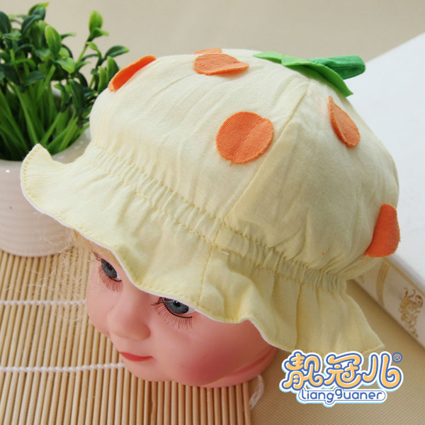 靚冠兒嬰幼兒純棉六片花邊帽子米黃色