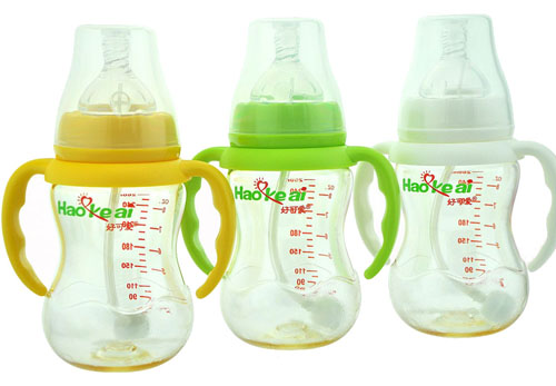 好可愛寬口自動吸管手柄弧形奶瓶260ml