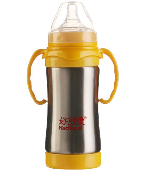 好可愛寬口自動吸管弧形不銹鋼奶瓶200ML