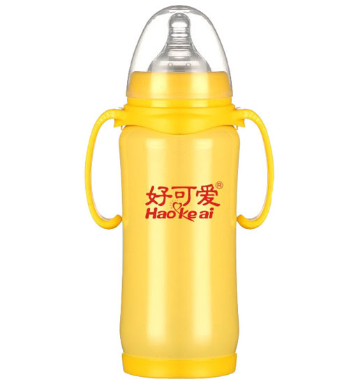 好可愛(ài)寬口自動(dòng)吸管手柄弧形不銹鋼奶瓶300ML