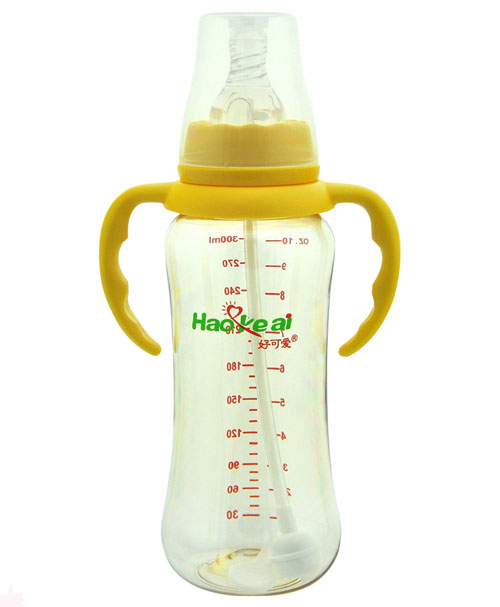 好可愛標(biāo)口自動(dòng)吸管弧形奶瓶300ml