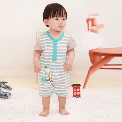 棉果果氨棉汗布條紋寶寶連體衣