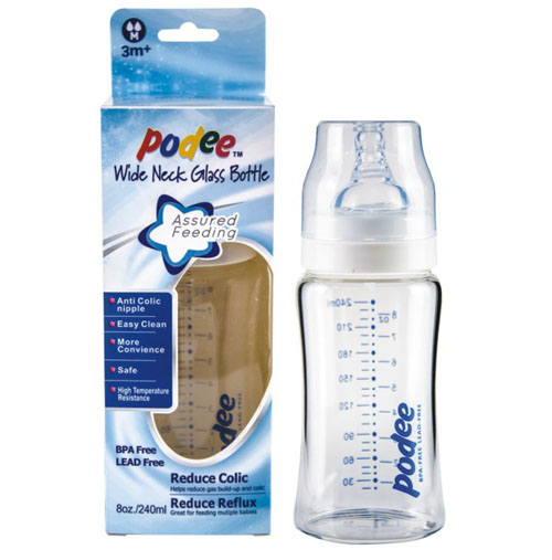 PODEE寬口晶鉆玻璃奶瓶(單只裝)M孔