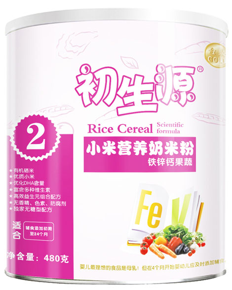 初生源鐵鋅鈣果蔬小米奶米粉2段