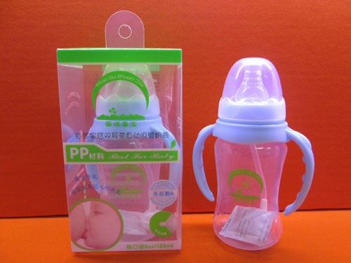 苗哺專家5安標口雙耳帶自動吸管pp奶瓶150ml