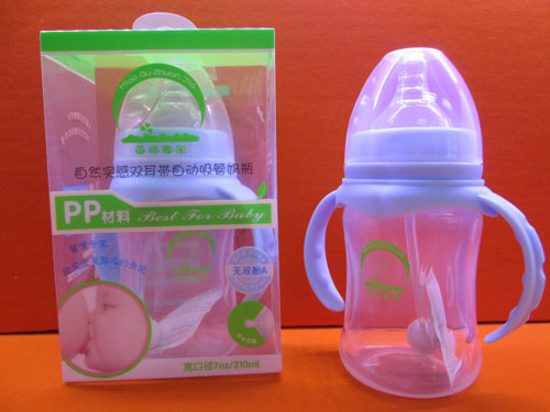 苗哺專家寬口雙耳帶自動吸管pp奶瓶210ml