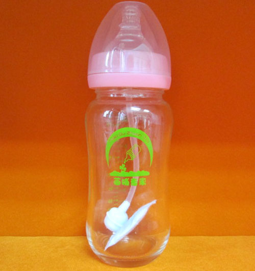 苗哺專家8安寬口弧形抗摔防爆帶自動吸管玻璃奶瓶