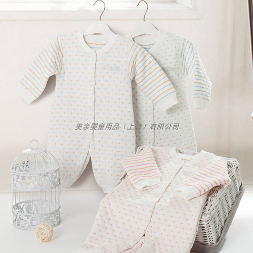 美親嬰兒有機(jī)棉條紋連體服