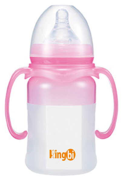 健貝粉色寬口全自動硅膠奶瓶160ml