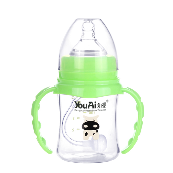 幼愛帶柄自動吸晶鉆玻璃寬口奶瓶150ml