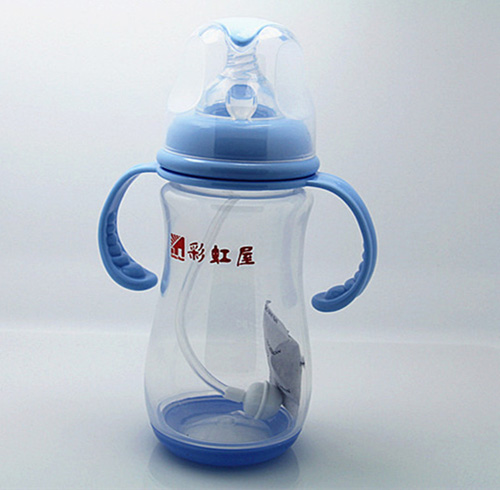 彩虹屋PP寬口徑感溫奶瓶330ML藍(lán)色