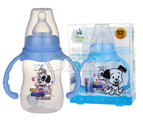 迪士尼寶寶標(biāo)口徑手柄自動(dòng)吸管奶瓶140ml
