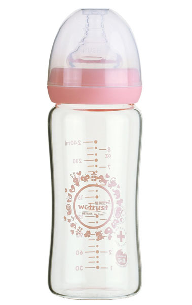 惟特思粉紅晶鉆玻璃印花奶瓶240ml(無(wú)把手)
