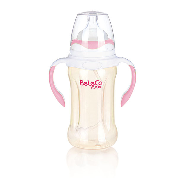 貝樂嘉粉色雙柄嬰兒PP奶瓶