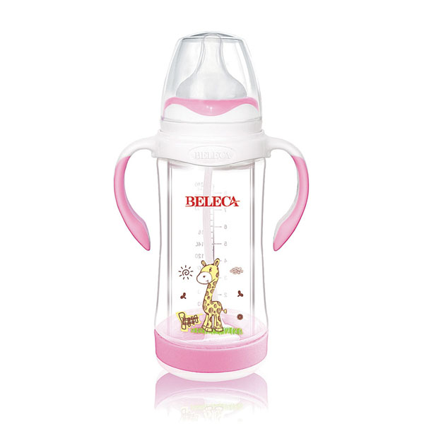 貝樂(lè)嘉貼花嬰兒奶瓶粉色