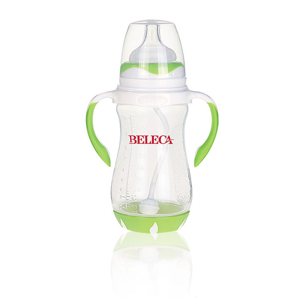貝樂嘉綠色雙柄帶吸管易把握嬰兒PP奶瓶