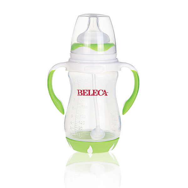 貝樂嘉綠色雙柄寬口PP奶瓶