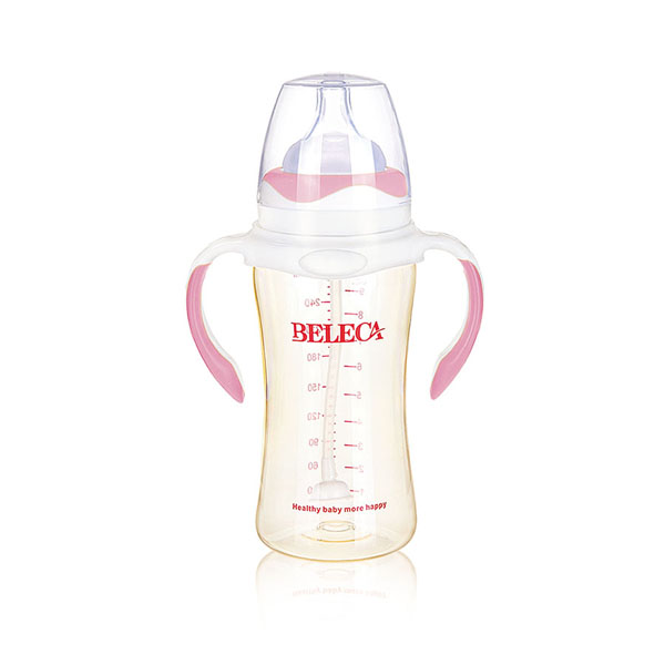 貝樂嘉粉色標口嬰兒雙柄PP奶瓶