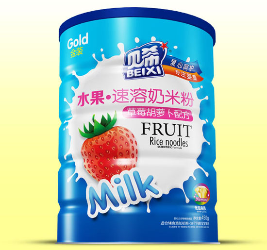 貝希草莓胡蘿卜水果速溶奶米粉鐵聽(tīng)