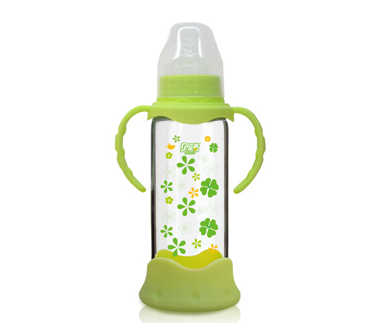 貝嬰奇240ml防爆感溫標口晶鉆玻璃奶瓶-綠