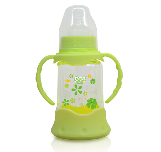 貝嬰奇120m防爆感溫標(biāo)口晶鉆玻璃奶瓶-淺綠